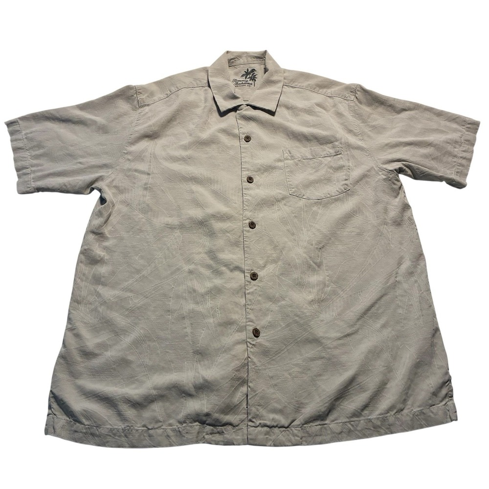 Tommy Bahama Men's White 100% Silk Camp Shirt Short Sleeve Button Down Size L